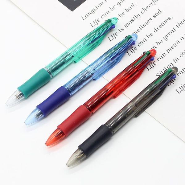 

ballpoint pens four-color pen kawaii plastic push red, blue, black and green oily multicolor school supplies, Blue;orange