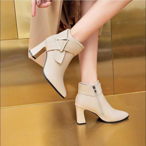 

boots ankle women shoes woman fashion high-heeled winter 2021 style short fur warm d632, Black