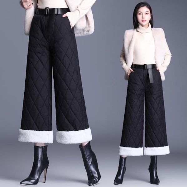 

women's pants & capris plus size women winter down fashion losse warm fur patchwork trousers casual mom y2k wide leg female pantalones, Black;white