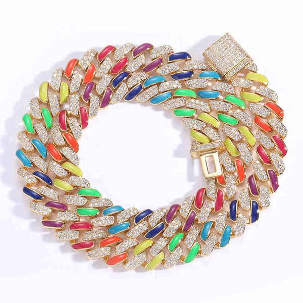 

wholale hip hop jewelry plated real gold plate colorful dripping oil cuban chain necklace, Silver