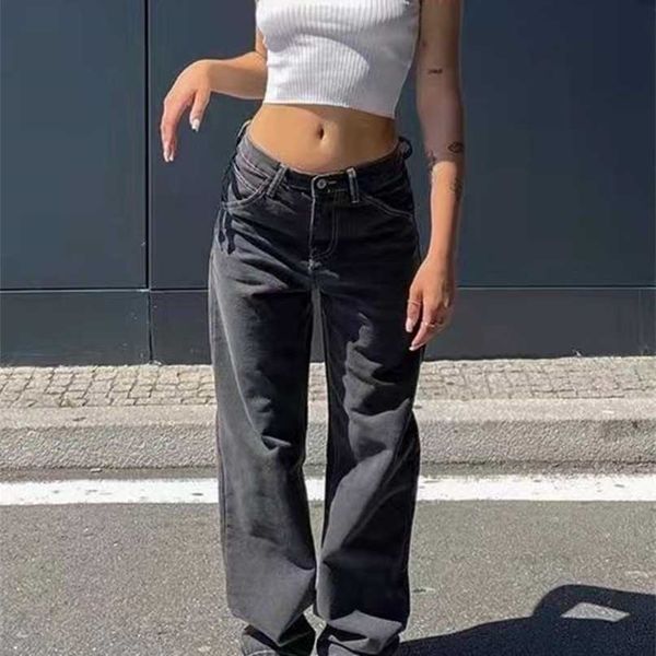 

low waist jean baggy jeans fashion straight leg pants y2k denim trousers vintage loose blue washed mom 220209
