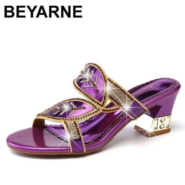 

sandals beyarne fashion women's diamond high heel slippers non slip banquet shoes beach women, Black