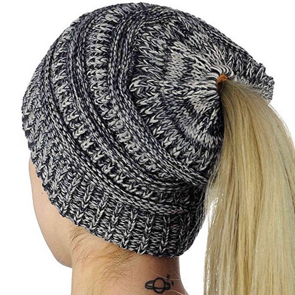 

autumn and winter wool hat smooth board knitted horsetail hat women's solid color warm trend, Blue;gray