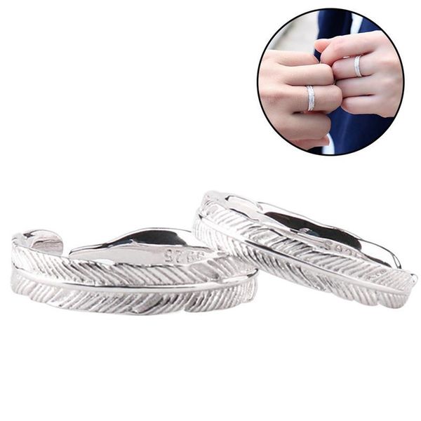 

wedding rings 2pcs leaf feather ring opening finger for women girl lovers couple simple personality fashion jewelry gift, Slivery;golden