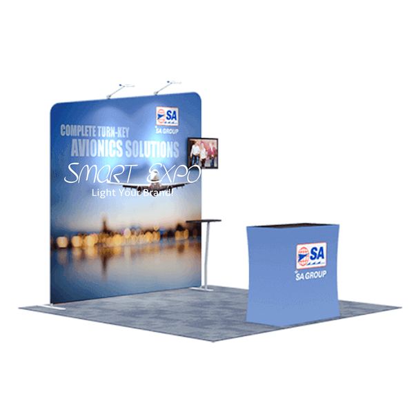 Trade Show 10x10 Display pubblicitario Cartelli per fiere con kit telaio Borsa per il trasporto di grafica stampata personalizzata