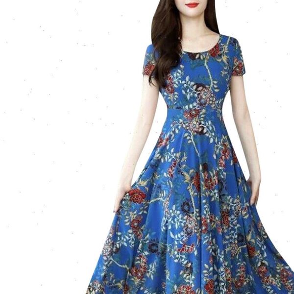 

summer dress women fashion o neck short sleeve ankle length maxi dress floral printing party beach boho swing long dress 2021, Black;gray