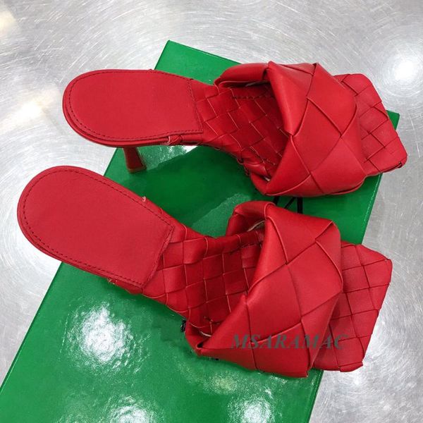 

red peep toe high heel slippers leather square toe party shoes summer fashion street ladies outer slippers, Black