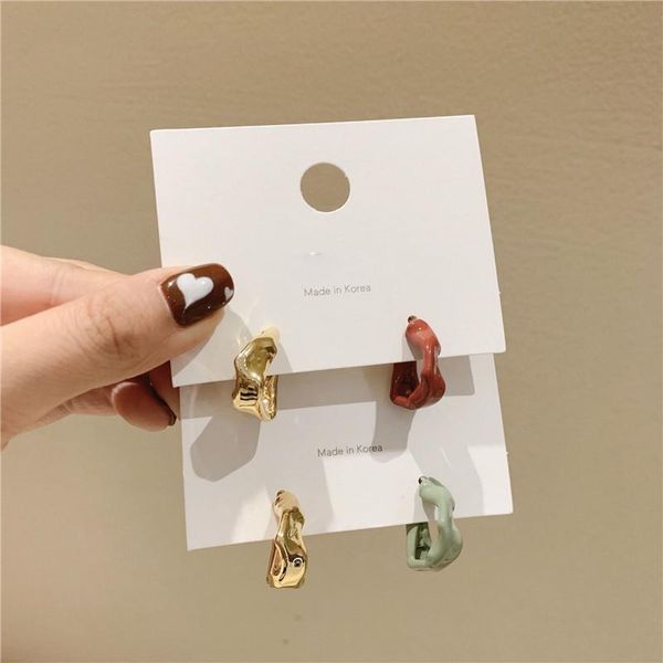 

hoop & huggie 2021 korean geometric irregular asymmetry uneven earrings for women fashion jewelry gift vintage enamel oorbellen, Golden;silver