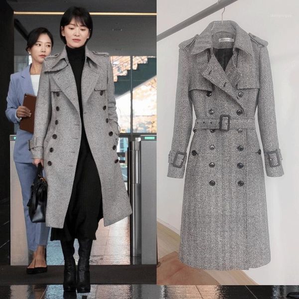 

women's wool & blends high-end windbreaker coat 2021 autumn winter korean temperament double-breasted slim long woolen female x184, Black