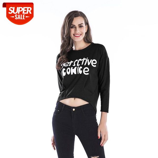 

irregular letter print crop streetwear women casual t shirt o neck wine red t shirt black plus size tee pullover #f435, White