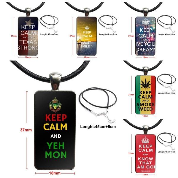 

pendant necklaces brand steel color jewelry fashion statement necklace glass pendants for women men keep calm i'm jamaican flag, Silver