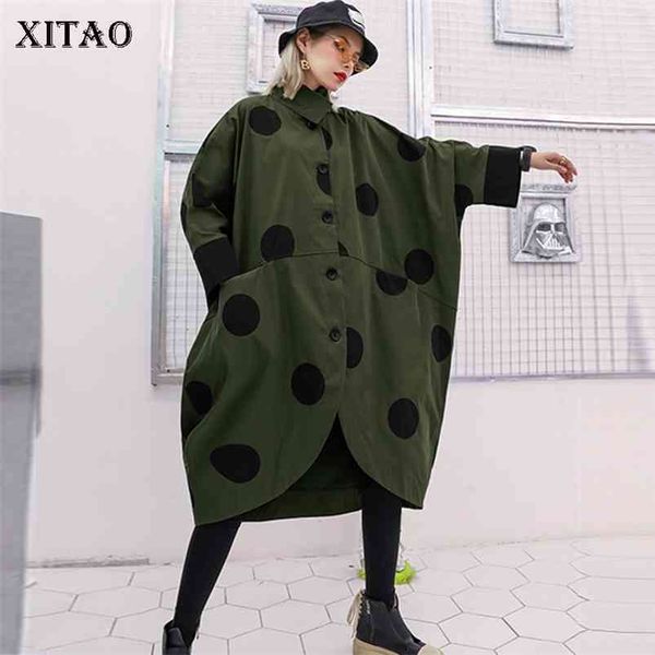 

xitao irregular plus size trench women polka dot autumn single breast pocket elegant patchwork turn down collar coat gcc1781 210812, Tan;black