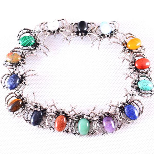 

pins, brooches 1pcs spider brooch natural stone cab cabochon pendant onyx tiger's eye opal lapis bead for men women jewelry gift, Gray