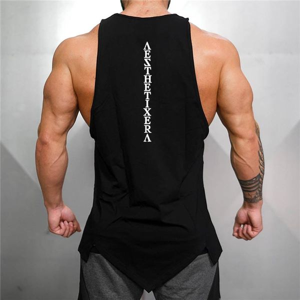 

men' tank muscleguys gym stringer clothing bodybuilding men fitness singlet sleeveless shirt solid cotton undershirt muscle vest, White;black