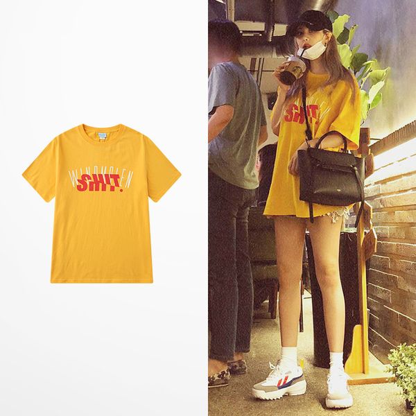 

2021 new design ins style korean fashion shirt men summer streetwear yellow t-shirts male kpop lovers couple tee 4tx3, Black