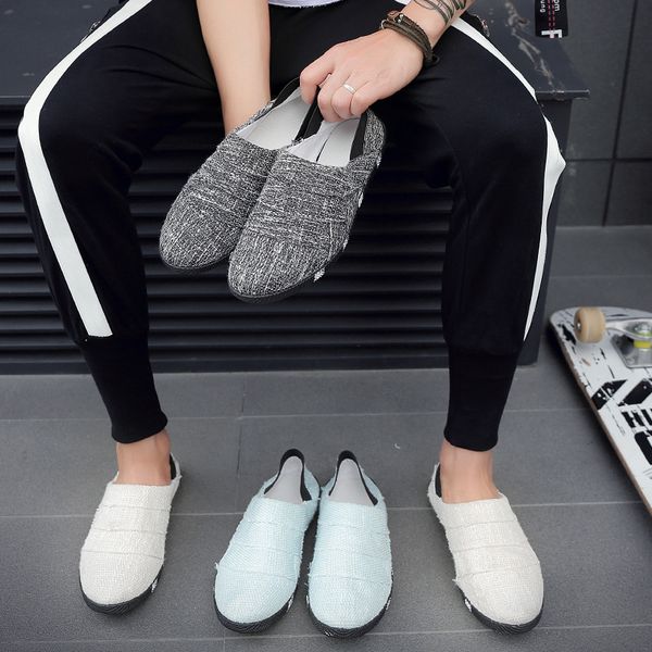 

casual shoes spring and summer linen canvas shoes men's korean version of the trend of men and women breathable student shoes men, Black