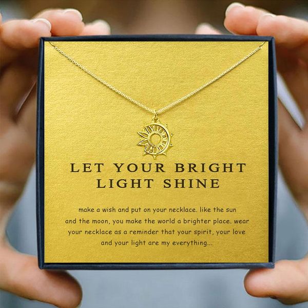 

pendant necklaces icareu golden sun moon jewelleri necklace women plated chain short choker with wish card light shine box gift, Silver