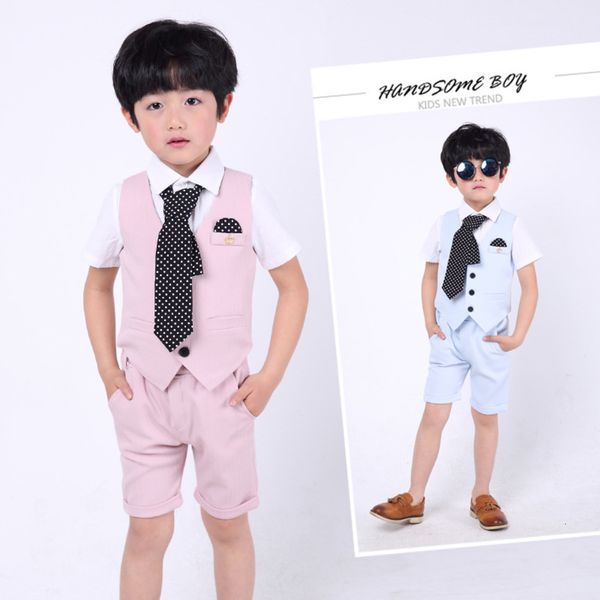 

school kids suit for weddings flower boys birthday party tuxedo formal shirt + shorts children piano prom performance costume, White