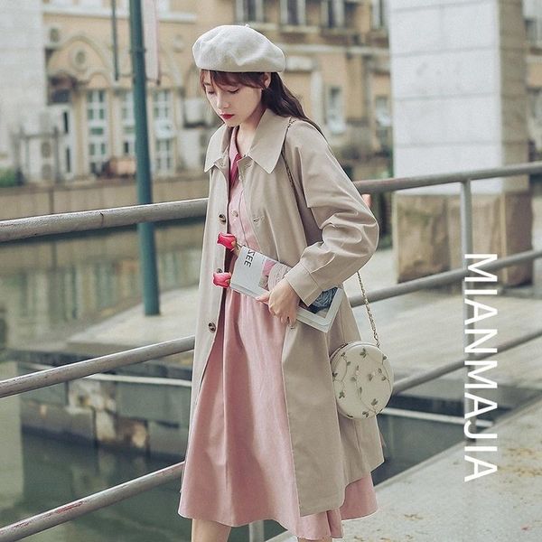 

women's trench coats design sense high class elegant windbreaker mid-length small tall overcoat coat 2021, Tan;black