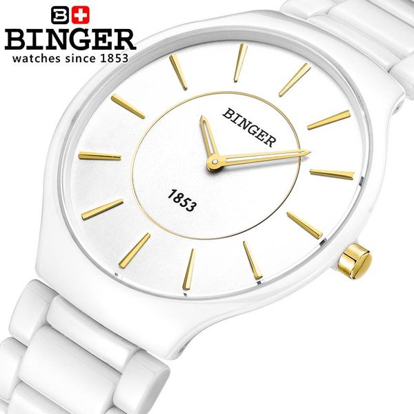 

wristwatches switzerland male binger space ceramic quartz men's watch lovers style water resistant clock b8006b-1, Slivery;brown