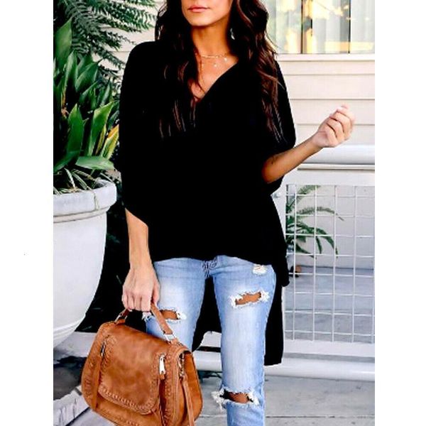 

asymmetrical batwing dolman sleeve blouse batwing sleeve v neck solid asimetric tunic casual chiffon summer loose baggy shirts plus size, White