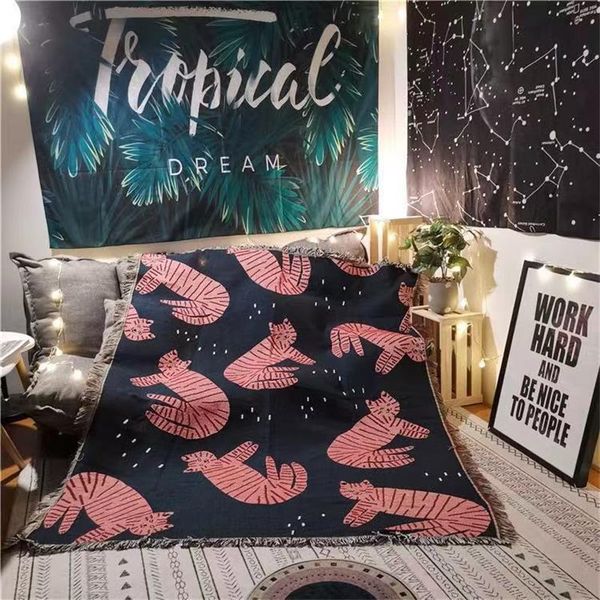 

blankets cat cotton knitted tassel sofa cover towel bed home wall accessories multifunctional blanket kawaii sauna