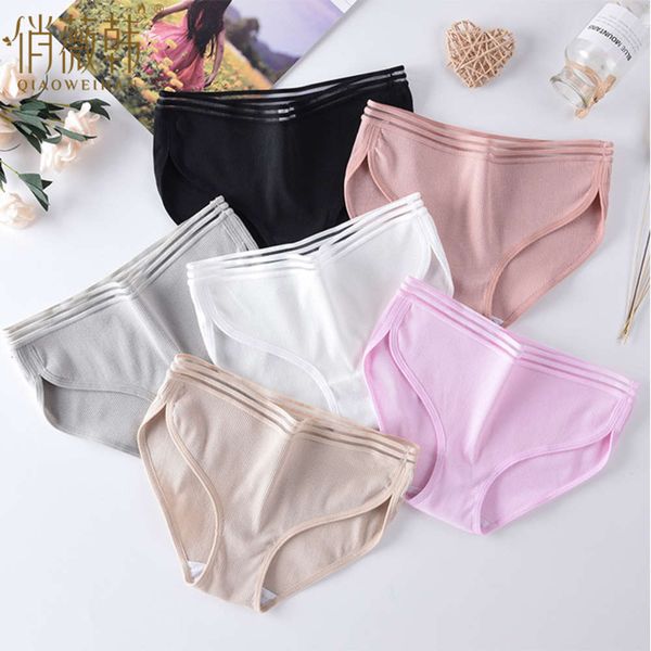 

thread large pure cotton women's underwear middle waist color breathable girls' briefs, Black;pink