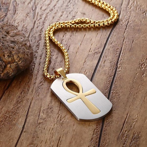 

pendant necklaces 25x45mm two tone egyptian ankh metal tag necklace in stainless steel, Silver