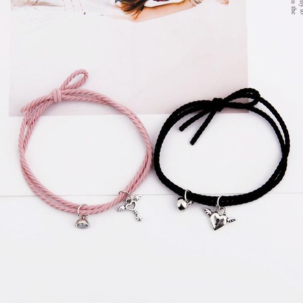 

charm bracelets fashion heart shaped stainless steel strap jewelry couple adjustable rope bracelet magnet to attract friends, Golden;silver