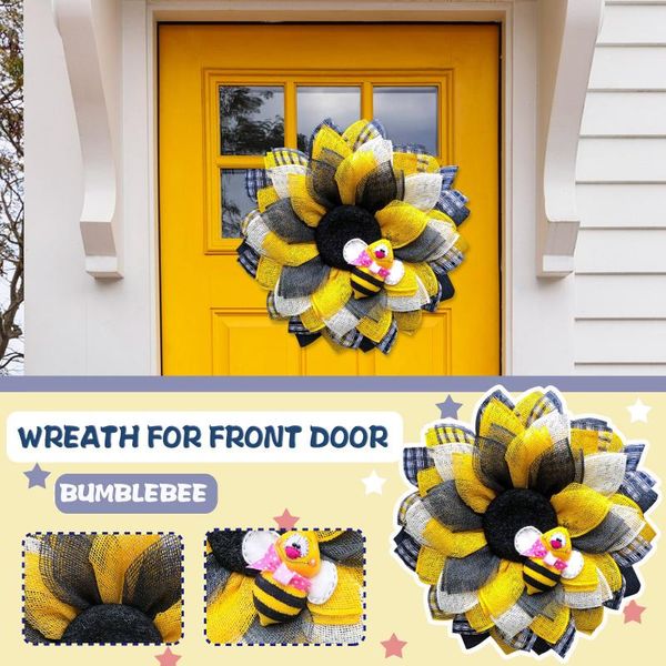 

decorative flowers & wreaths artificial sunflower wreath simulation leaf bee garland hanging pendants wedding home decor indoor front door d