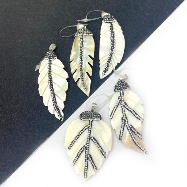 

charms leaf shape pendant necklace natural freshwater shell mother pearl diy earring jewelry making supplies, Bronze;silver