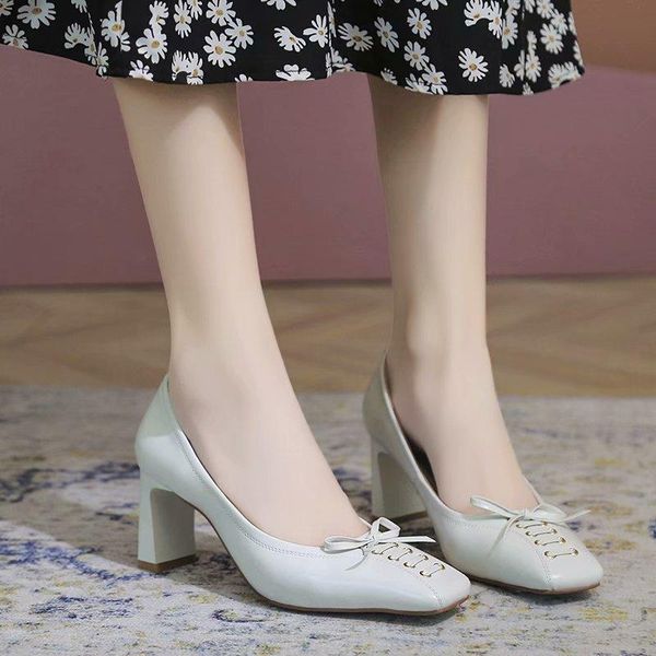 

dress shoes women's high-heeled with square toe crossover strap decoration chic office ladies work thick, Black
