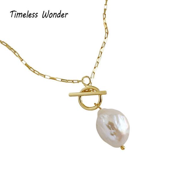 

chokers timeless wonder 925 sterling sliver glam natural pearl toggle chain necklace women jewelry party gift prom fancy japan cute 2136, Golden;silver
