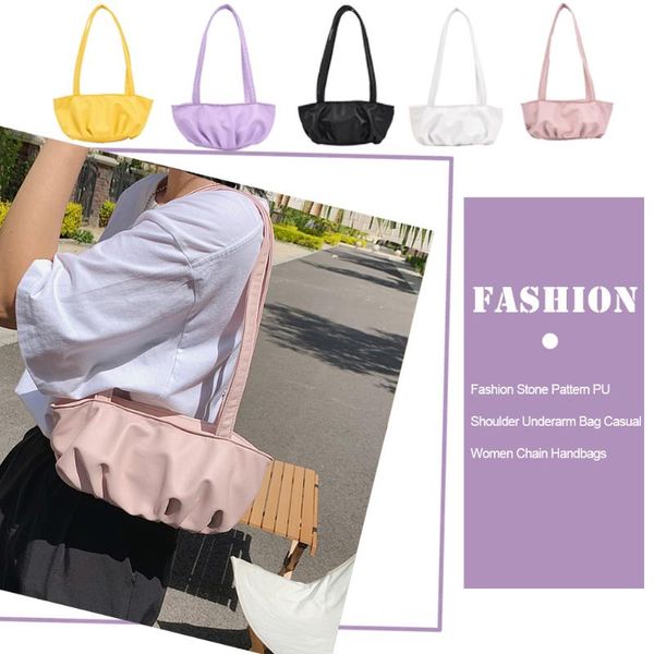 

evening bags all-match pu pleated shoulder underarm bag casual women solid color handbags versatile streetwear
