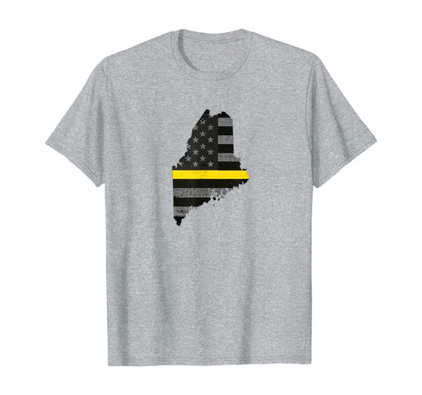 

maine 911 thin yellow line emergency police dispatcher t-shirt, White;black