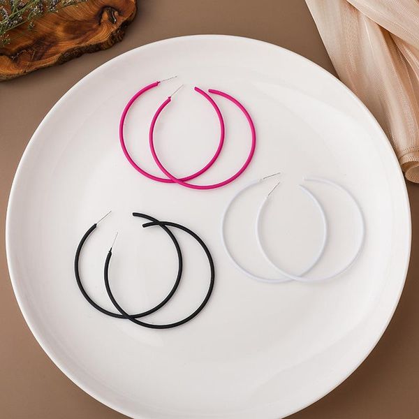 

hoop & huggie minimalist pink white black circle big earrings for women female spray c shape large statement party jewellery, Golden;silver