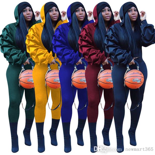 

women two piece pants set designers clothes fashion hoodies tracksuits casual lantern long sleeve jacket and leggings outfits, Gray