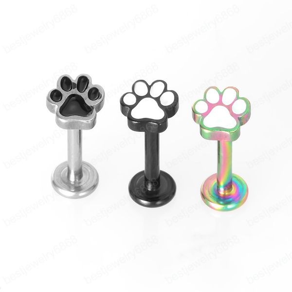 Paw Labret Ring Piercing Bar Bar Stud Brinco Cartilagem Brinco Trogo Trogo Hélice Mulheres Corporal Jóias