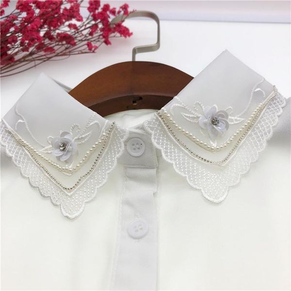 

bow ties 2021 korean floral beads lapel fake collar half shirt blouse detachable collars female false necklace nep kraagie, Black;gray