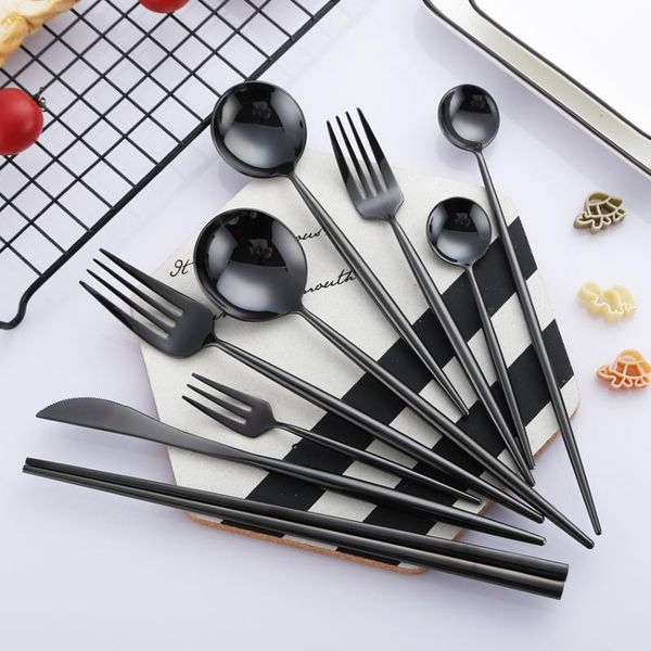 

spoons europe 304 stainless steel black spoon set ice cream fruit dessert tea luxury coffee teaspoons tableware cutlery