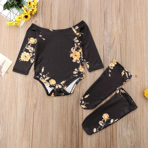 

3pcs newborn baby girl off shoulder flower romper+leg warmers outfit clothes set, Blue