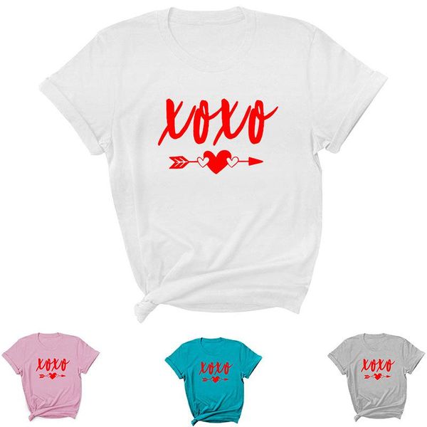 

women's t-shirt xoxo heart letter print women t shirt short sleeve o neck loose tshirt ladies tee clothes camisetas mujer, White