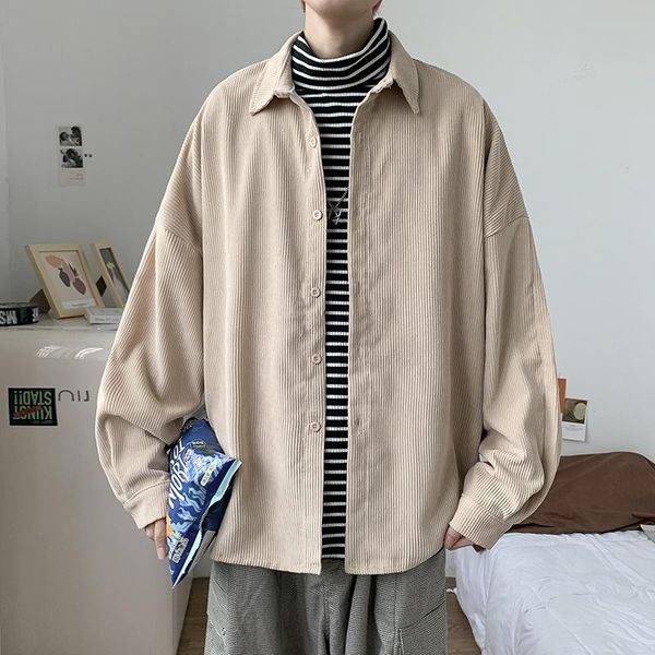 

men's casual shirts corduroy shirt men korean style fresh trend youth simple handsome loose plus size long-sleeved lapel solid color au, White;black