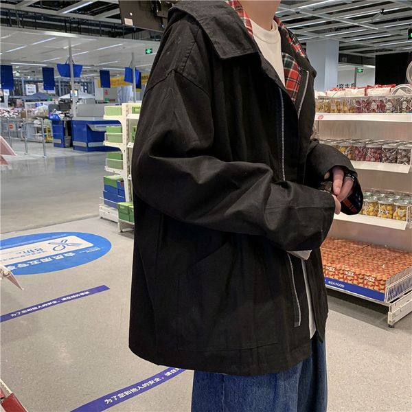 

yemi | spring and autumn fashion men's coat korean version loose casual harajuku style jacket, Black;brown
