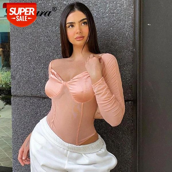 

dulzura mesh patchwork sheer bodysuit see through bodycon long sleeve off shoulder elegant streetwear autumn winter body #v79v, White