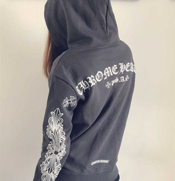 

new 21s fashion brand croxin men's and women's hooded sweater personalized sanskrit printed cement grey cardigan coat, Black