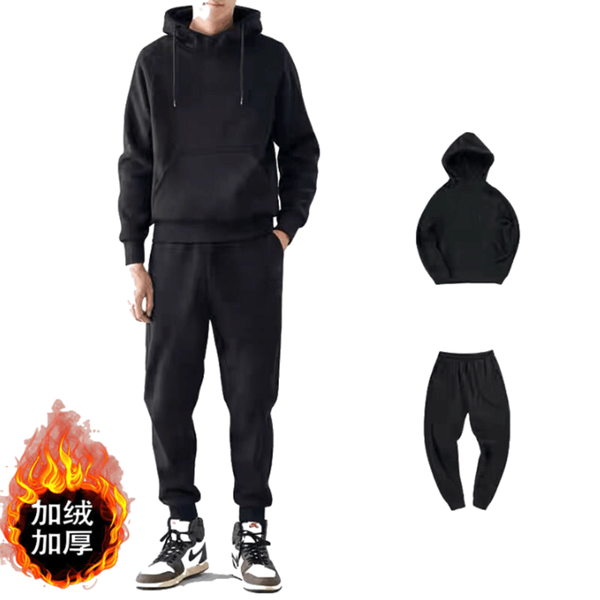 

winter plus velvet thickening hoodies suits men fashion fleece red hoodie pants casual jogger suit tracksuit sweatshirt, Gray