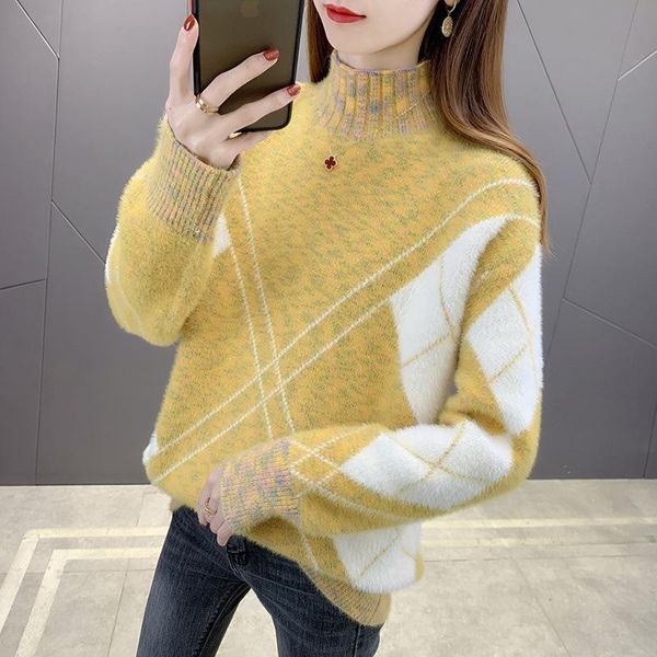 

women's sweaters mink velvet thick sweater green jumper autumn and winter 2021 fashion pullover loose wild bottoming shirt, White;black