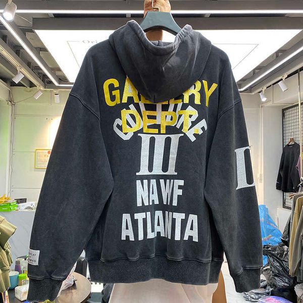 

men's s gary dept autumn winter foaming letters and women's loose pullover with plush hoodie, Black