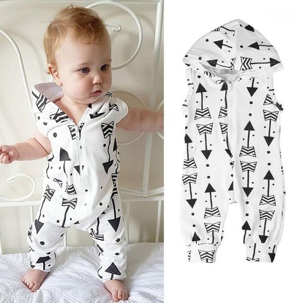 

jumpsuits sleeveless arrows print hooded rompers for born baby boy girls zipper1, Blue